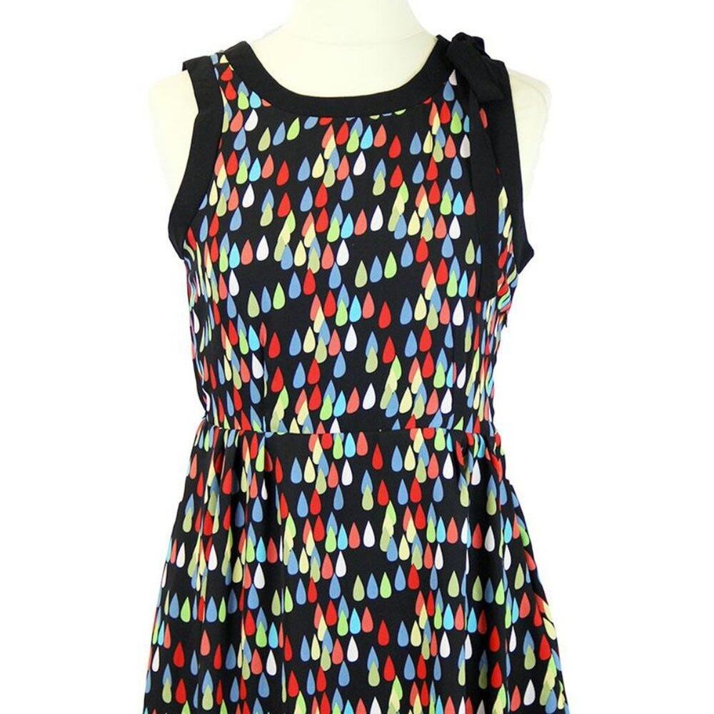 Tulle Retro 60s Fit And Flare Dress Sleeveless Raindrop Multi-Color Print Small